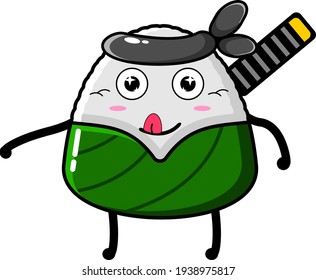 cartoon illustration of onigiri ninja food mascot character