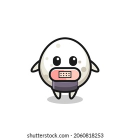 Cartoon Illustration of onigiri with tape on mouth , cute style design for t shirt, sticker, logo element