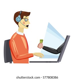 Cartoon illustration of online work vector icon for web