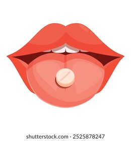 Cartoon illustration of an open mouth with pill on tongue