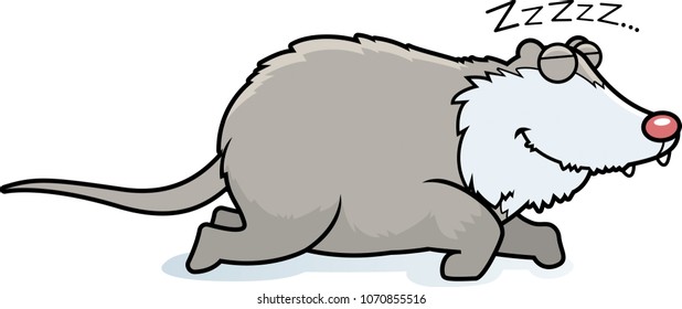 A cartoon illustration of a opossum sleeping.