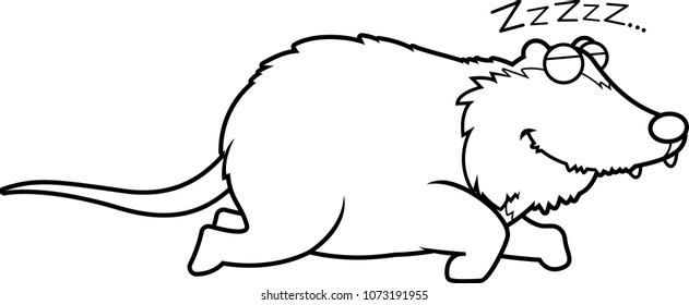 A cartoon illustration of a opossum sleeping.