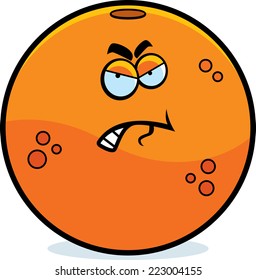 A cartoon illustration of an orange with an angry expression.