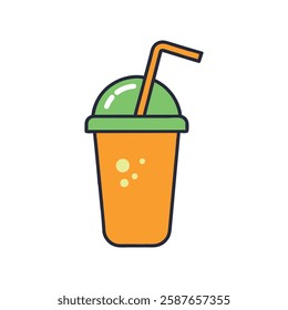 Cartoon illustration of an orange drink with a straw. Orange juice glass icon, logo, Vector illustration.