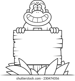 A cartoon illustration of an orangutan with a wooden sign.