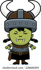 A cartoon illustration of an orc child looking angry.