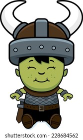 A cartoon illustration of an orc child sitting.