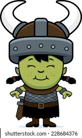 A cartoon illustration of an orc child smiling.