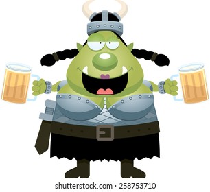 A cartoon illustration of an orc drinking beer.