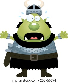 A cartoon illustration of an orc looking scared.