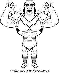 A cartoon illustration of a orc man surrendering.