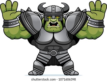 A cartoon illustration of an Orc warrior looking scared.