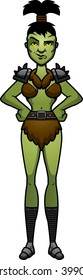 A cartoon illustration of a orc woman looking confident.