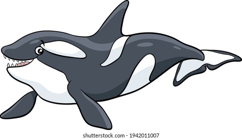 Cartoon illustration of orca or killer whale sea animal character