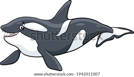 Cartoon illustration of orca or killer whale sea animal character