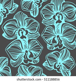Cartoon illustration of orchid vector icon for. Hand drawn set with orchid flowers. Black and white vector illustration.