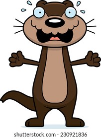A cartoon illustration of an otter looking scared.