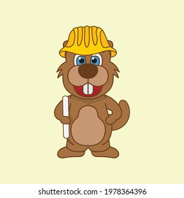 cartoon illustration of an otter mascot with a construction project helmet