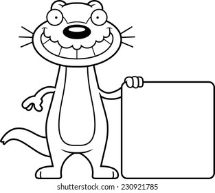 A cartoon illustration of an otter with a sign.
