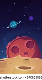 Cartoon illustration of the outer space with planets. Game background.