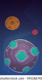 Cartoon illustration of the outer space with planets. Game background.