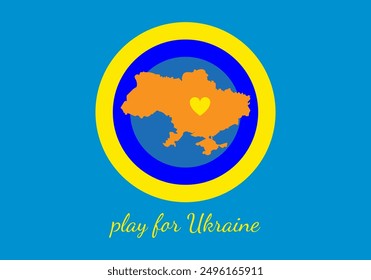 Cartoon illustration with the outline of the country and the flag of Ukraine. Associative illustration of peace, love and prosperity of the country. Drawing for Independence Day, Flag Day of Ukraine.