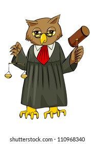 Cartoon illustration of an owl as a judge