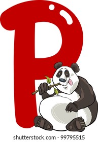 cartoon illustration of P letter for panda