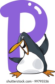 cartoon illustration of P letter for penguin