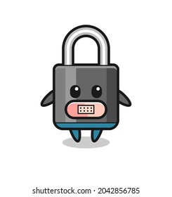 Cartoon Illustration of padlock with tape on mouth , cute style design for t shirt, sticker, logo element