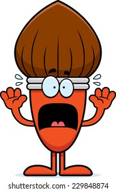 A cartoon illustration of a paintbrush looking scared.