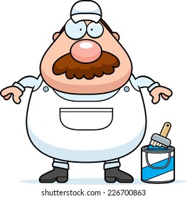 A cartoon illustration of a painter with a mustache.