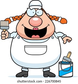 A cartoon illustration of a painter with a paintbrush.