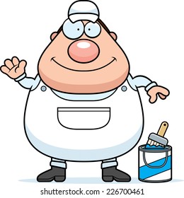 A cartoon illustration of a painter waving.