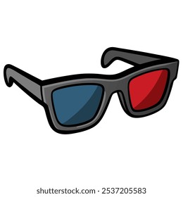 A cartoon illustration of a pair of 3D glasses, perfect for adding a fun and playful touch to your designs. This vector graphic is ideal for movie-themed projects, entertainment websites.