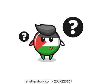 Cartoon Illustration of palestine flag badge with the question mark , cute style design for t shirt, sticker, logo element