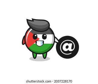 Cartoon Illustration of palestine flag badge standing beside the At symbol , cute style design for t shirt, sticker, logo element