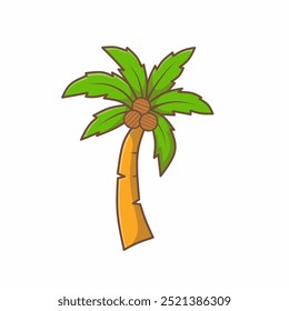 cartoon illustration of a palm tree with a white background. Coconut tree vector. Tree coconut isolated. 