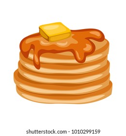 Cartoon Illustration of Pancakes. Tasty Food. Hot Pancakes with Honey and Butter 