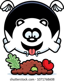 A cartoon illustration of a panda eating.