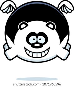 A cartoon illustration of a panda flying.