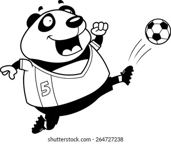 A cartoon illustration of a panda kicking a soccer ball.