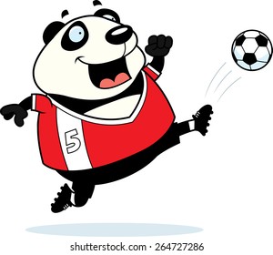 A cartoon illustration of a panda kicking a soccer ball.