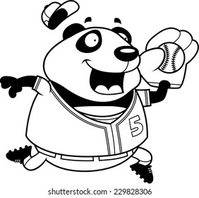 A cartoon illustration of a panda playing baseball.