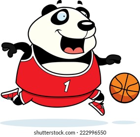 A cartoon illustration of a panda playing basketball.