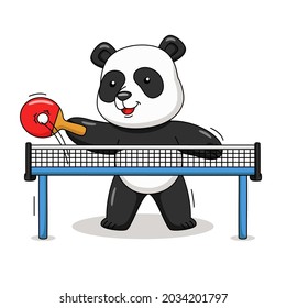 Cartoon illustration of a panda playing table tennis