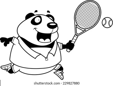 A cartoon illustration of a panda playing tennis.