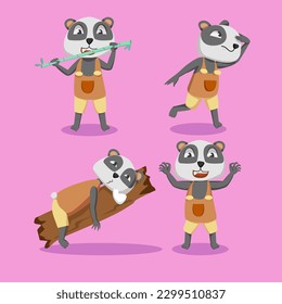 A cartoon illustration of a Panda with a stick on its back svg
