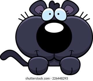 A cartoon illustration of a panther cub peeking over an object.