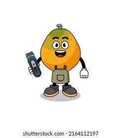 Cartoon Illustration of papaya fruit as a barber man , character design
